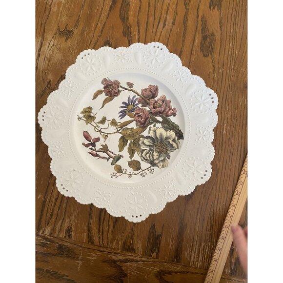 Vintage White Cake Stand With Floral Design Gold Accents - Picture 3 of 6